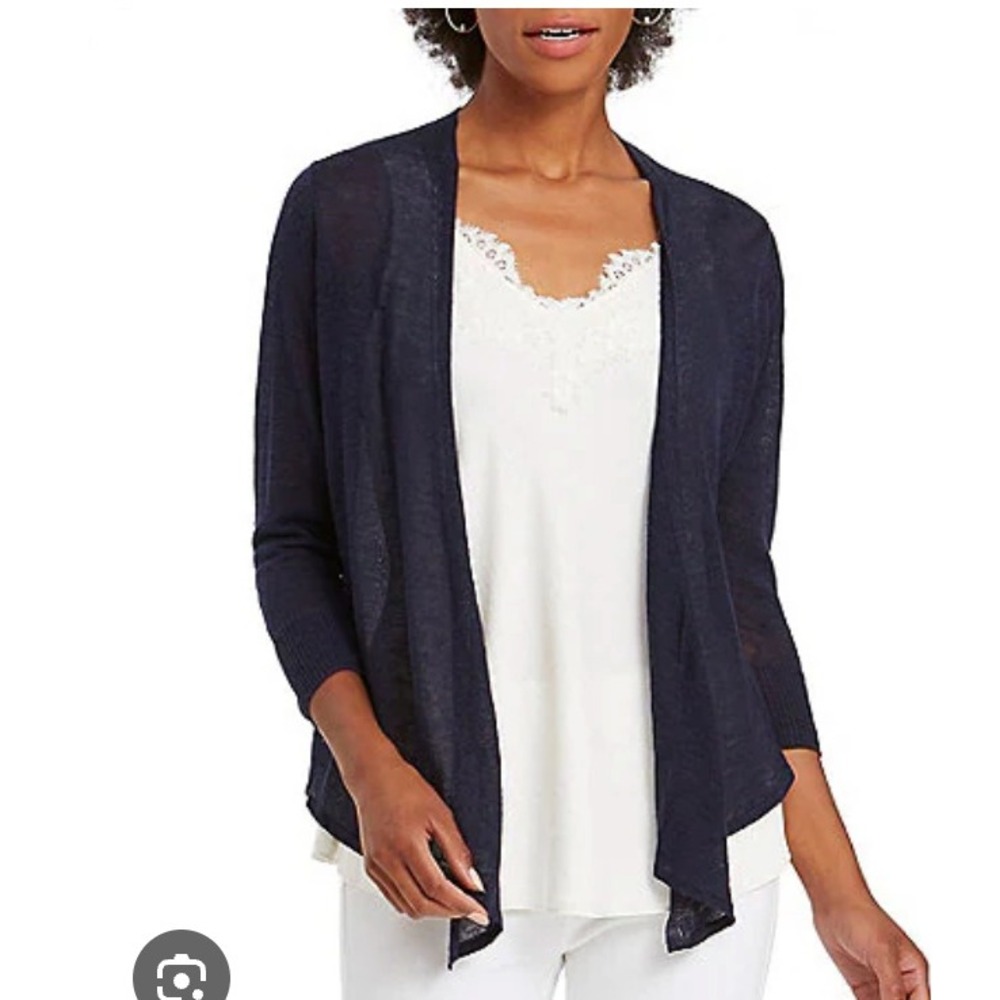 Lilly Pulitzer sz XS blue viscose asymmetrical open front cardigan sweater Q